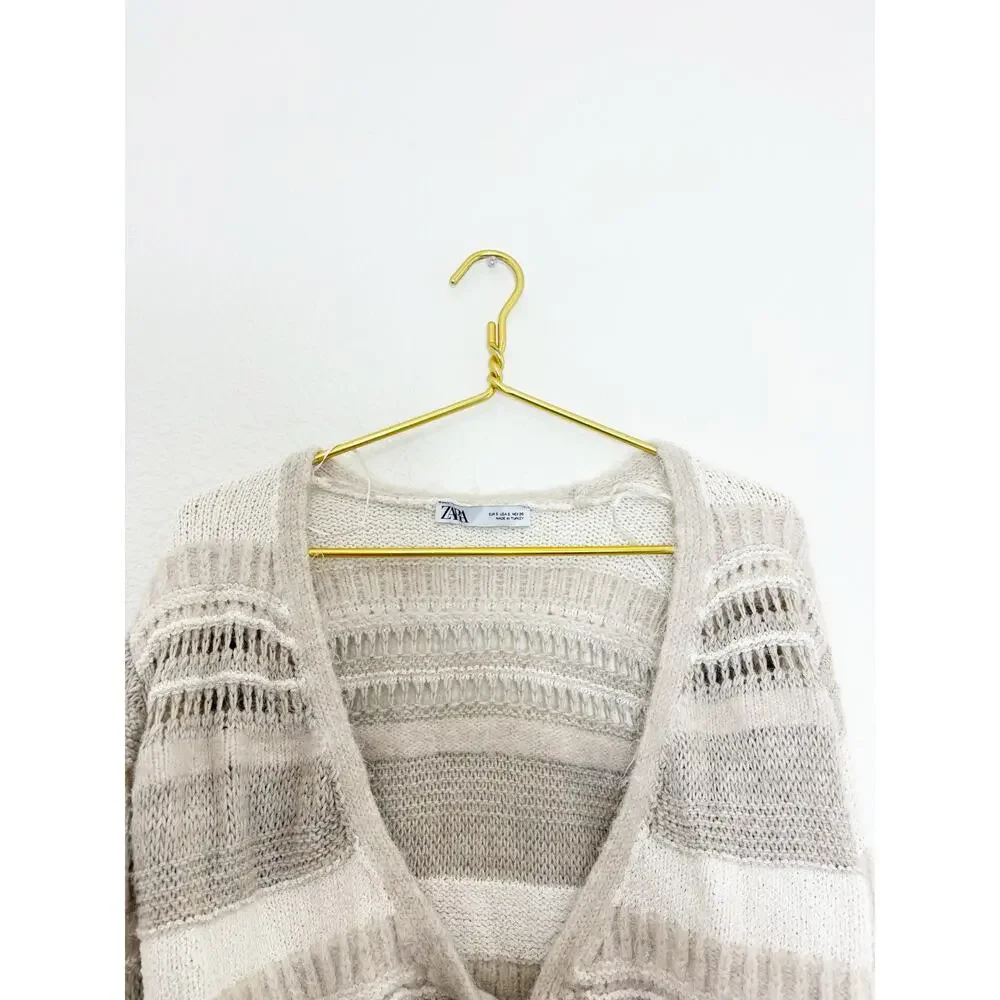 Zara Beige Knit Wrap Cropped Sweater Top Size Small 6771/005 Bohemian Chic